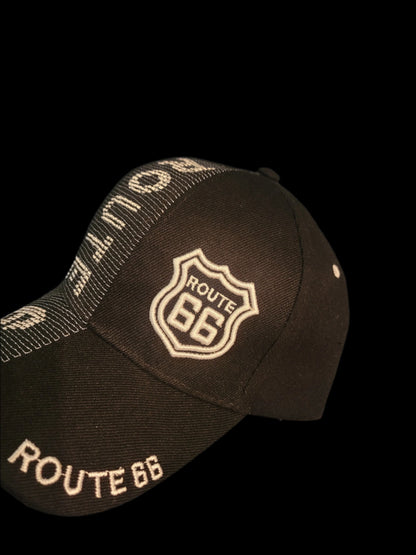 Route 66 Logo Split Stitch Six Panel Acrylic Baseball Cap