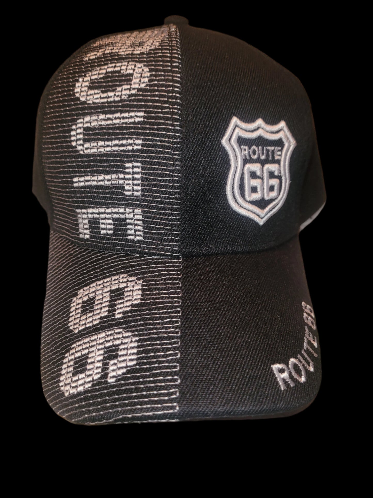 Route 66 Logo Split Stitch Six Panel Acrylic Baseball Cap