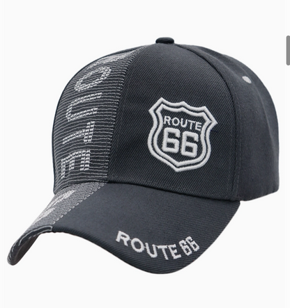 Route 66 Logo Split Stitch Six Panel Acrylic Baseball Cap