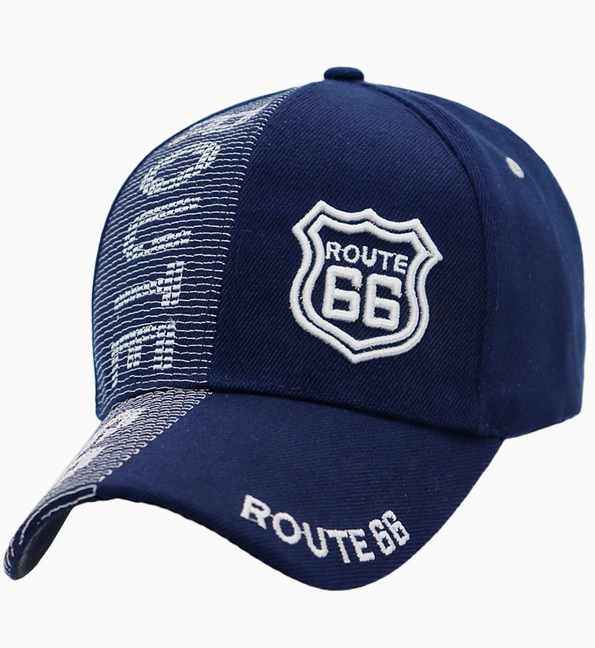 Route 66 Logo Split Stitch Six Panel Acrylic Baseball Cap