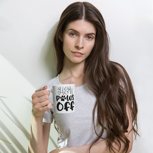 Paws Off White glossy mug